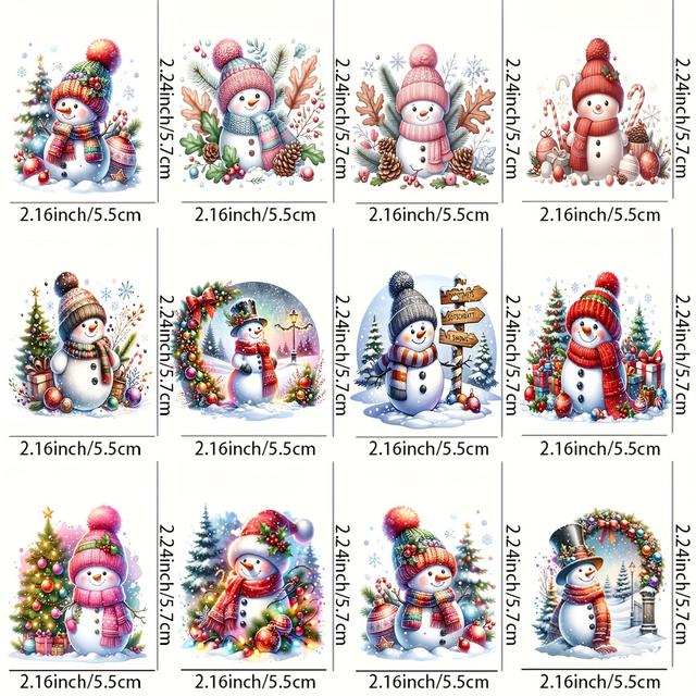 TEMU 12-pack Christmas Snowman Uv Dtf Cup Decal Transfers - -resistant Diy Vinyl Wraps For Glassware & Bottles, Clear 3d Crystal Decor For Mugs And Snow Globes Crafting, 8.2x20 Cm