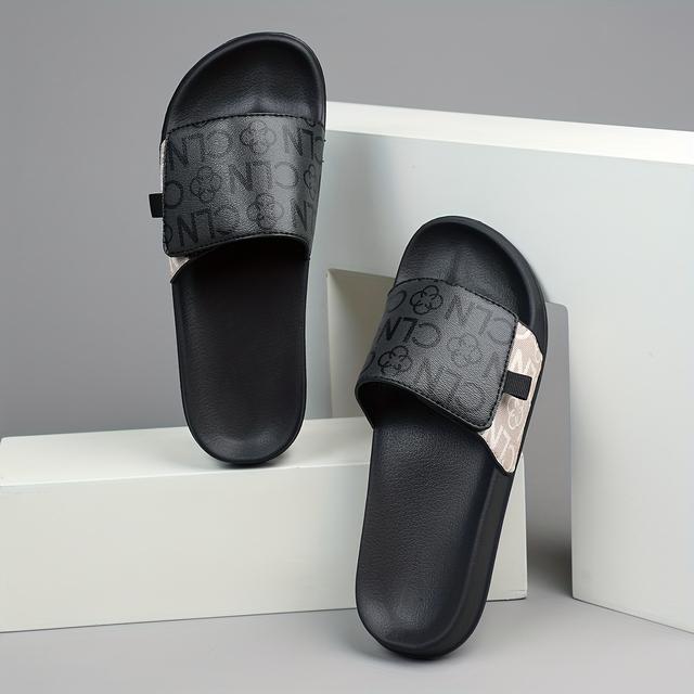 TEMU Men's Non-slip Summer Sandals With Checkered Pattern, Pu Upper & Eva Cushioned Sole, Slip-on Design With Elastic Straps For Indoor/outdoor Use - Casual Comfortable Footwear