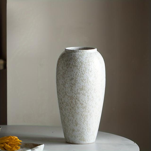 TEMU 1pc White Ceramic Vase, Large Textured Vase, Suitable For Decoration, Kitchen, Living Room, Bedroom Decorative Gift