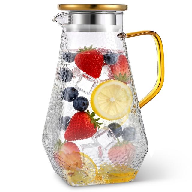 TEMU 1.6 54-ounce Glass Water Kettle With A Stainless Steel Lid, Suitable For Holding Hot And Cold Water, Ideal For Storing Coffee, Juice, And Homemade Drinks In A Large Iced Tea Pitcher