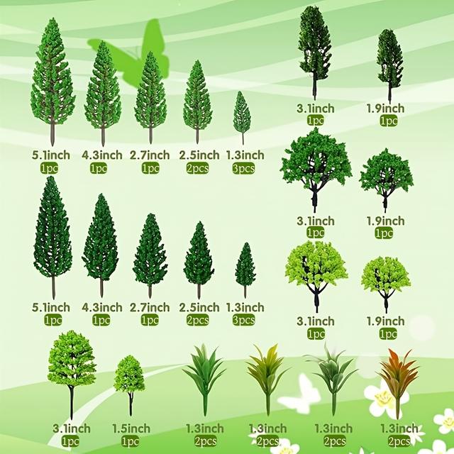 TEMU Alberi paesaggistici che misurano da 1..1 pollici, alberi tridimensionali misti, colorata, artigianato architettonico, modelli di edifici, ferroviari, forniture per paesaggi e alberi in miniatura