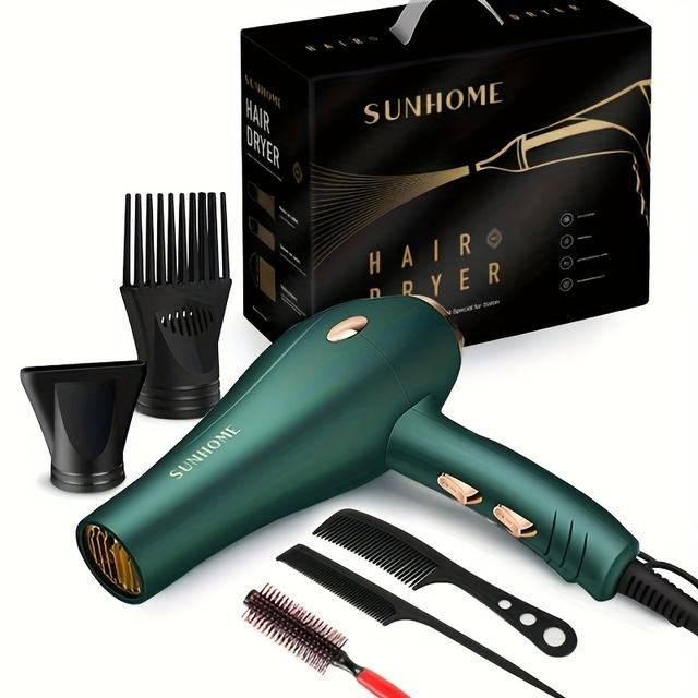 TEMU Sunhome 6pcs Professional Hair Dryer Kit, 1800w Negative Ionic Quick-dry Blow Dryer, Hair Dryers With 2 Nozzles And 3 Combs, Featuring 2 Speed And 3 Heat Options