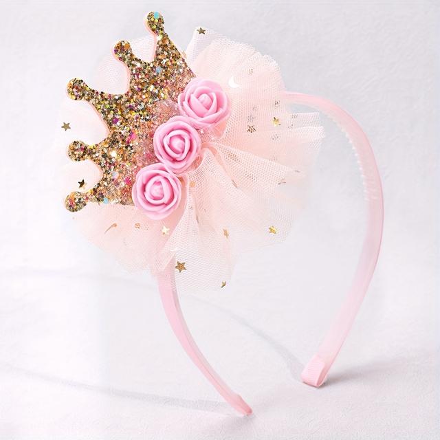 TEMU 1 Crown Mesh Headband For Girls, Featuring A Design, Perfect As An Elegant Accessory For Young Girls' Birthday Presents