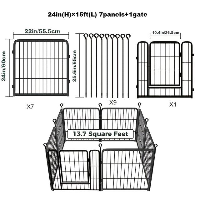 TEMU 1 Stück Hochleistungs-Metall-Laufstall mit Tür, 24" H x 22" L, 4/6/8/12 Paneele, Eisen-Tierbarrierezaun für den Innen- / Außenbereich, schwarz - ideal für Garten, Terrasse, Wohnmobil-Camping