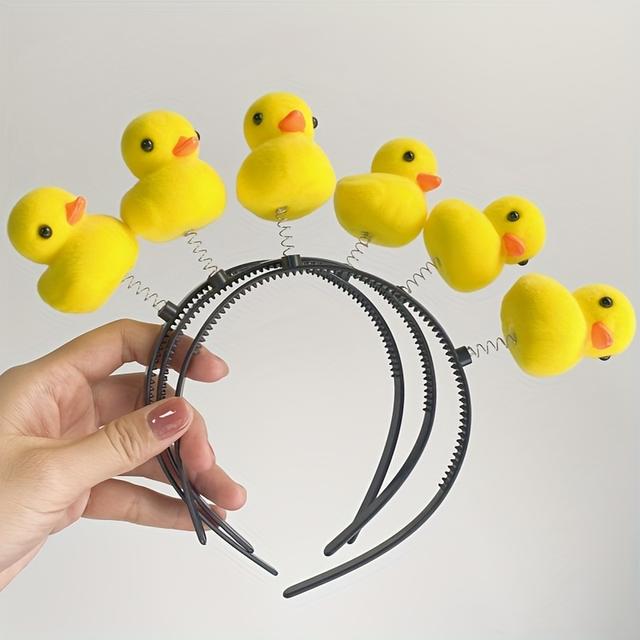 TEMU 3pcs Cute Cartoon Yellow Duck Headbands, Plastic Non-feathered Hair Accessories For Women, Perfect For Parties And Daily Wear