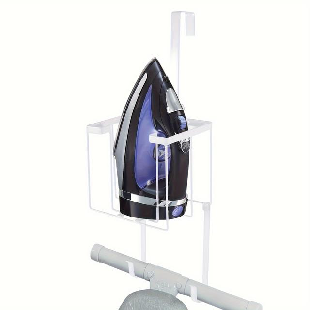 TEMU Versatile Wall-mounted Ironing Board Holder With Storage Shelf - Includes Large Basket & Removable Hooks, Laundry Room Organization, White, Laundry Room Accessories, Utility Racks