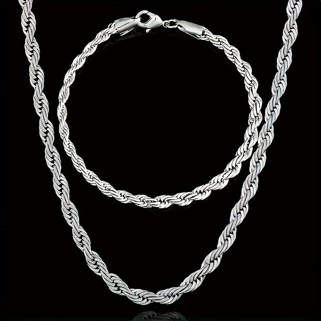 TEMU Set Of 2: Stylish Twisted Chain Necklace And Bracelet Made Of 925 Silver Plating.