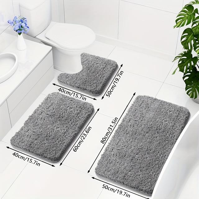 TEMU Luxurious Plush Memory Foam Bathroom Rug Set - , Non-slip, Absorbent Mats In Sizes, Ideal For Bathroom/shower, Bathtub, And Floor Safety, Machine Washable, Quick-dry, Bathroom Mat