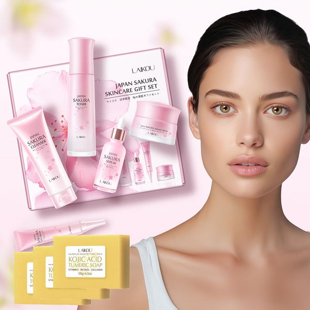 TEMU Laikou Skincare Gift Box (5pcs Glass Set) Is Coming! With Kojic Acid Turmeric Soap 120g*3, It Takes Care Of The All Directions From Cleansing To Nourishing, Gently Cleansing, And Purifying