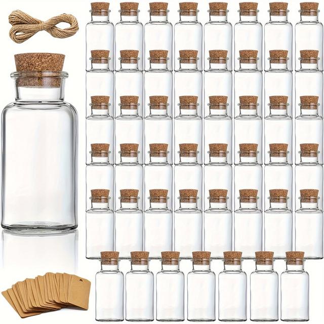 TEMU 30pcs Glass Bottles With Corks Mini Glass Bottles With Stoppers - Small Bottles With Lids For Diy Crafts, Wedding Favours, Potion Bottles With Craft Labels, String And Funnel