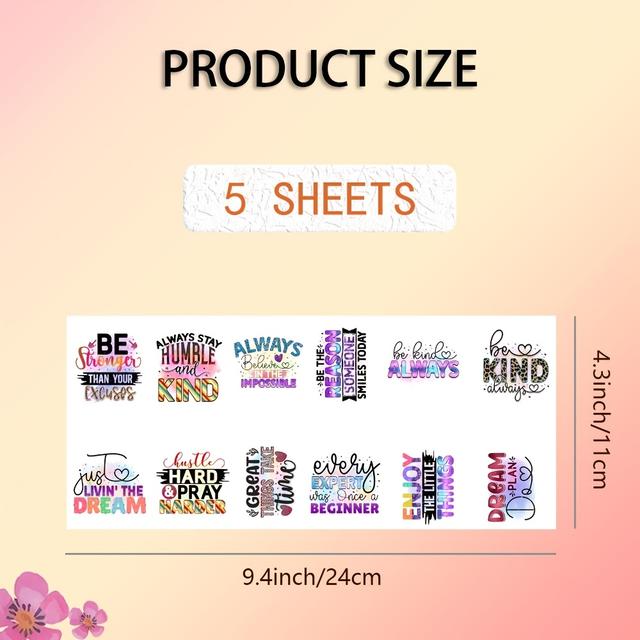 TEMU 60pcs Inspirational Quote Uv Dtf Keychain Transfer Paper - Waterproof Vinyl Decals With Motivational Phrases For Acrylic Keychains, Hotels, Motels, And Diy Projects, Inspirational Transfer Paper
