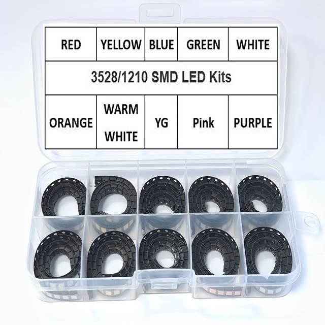 TEMU 500pcs 3528 1210 Smd Led 10colors X 50pcs Red/green/blue/yellow/white/warm White/uv/rgb Cold Led Diode Kit