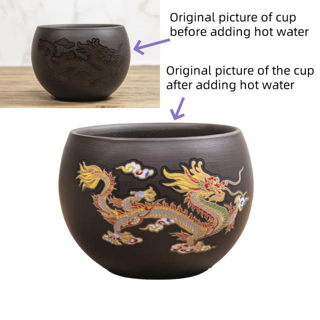 TEMU Dragon & Phoenix Color-changing Tea Cup - 135-155ml, Purple Clay, Heat-sensitive, Antique Style For Home Or Restaurant Use