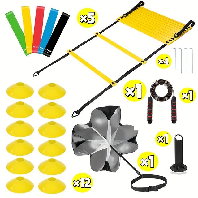 TEMU Conjunto de de Treinamento de Velocidade e Agilidade 7 para Adultos, Kit Completo de Treinamento com Cones, de Resistência e Guarda-chuva para Treino de Futebol e Basquete
