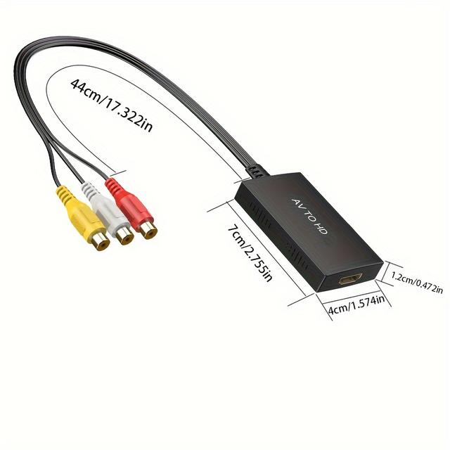 TEMU Convertidor RCA a HD, Adaptador Composite a HD compatible con 1080P PAL/NTSC, compatible con , PS2, PS3, STB, , VHS, VCR y reproductores de DVD Blu-Ray