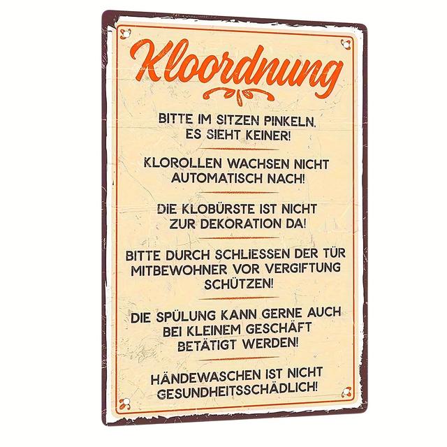 TEMU [2D Flat] 1 Stück humorvolles WC--Schild (12X8 Zoll/30X20 cm) zur Dekoration, mit einem warnenden Metallschild, geeignet für Bars, Cafés, Garagen und als -Wanddeko, mit lustigen Badezimmerregeln.