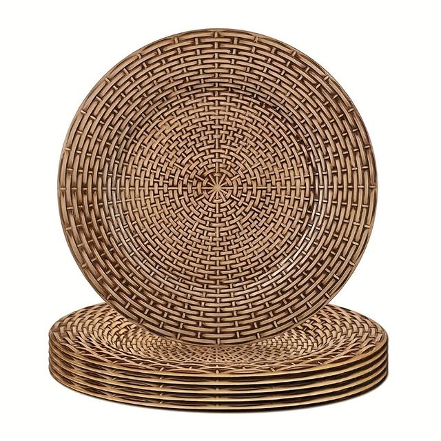 TEMU 6pcs Woven Rattan Decorative Tray Elegant Round Mobile And Party Decoration Suitable For Christmas Dinner And Entrance Decorations