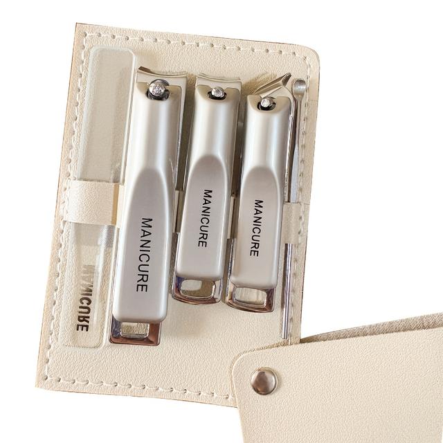 TEMU Set Of 5 Stainless Steel Nail Clippers Featuring A Blade Edge, , Unscented, Accompanied By A Nail File, Ear Pick, And A Storage Case For Toenail Grooming Tools