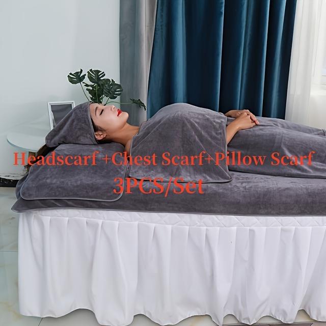 TEMU 3pcs Set Including A Pillow Towel, Chest Towel, And Head Towel, Designed For Absorbency, Featuring Holes For Massage Therapy, Thickened For Beauty Salons, And Suitable For Facial Treatments.