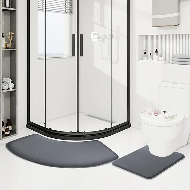 TEMU 2ks Sada Jednobarevných Fleecových Protiskluzových Podlahových Rohožek do Koupelny, Savá Měkká Toaletní Předložka