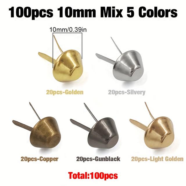 TEMU 100 шт./лот 10/15/20 мм металеві деталі для багажу, заклепки, додавання до сумки, ручні металеві гвізди для дна сумки, гвізди для , деталі для двохногих гвіздів для вішалки