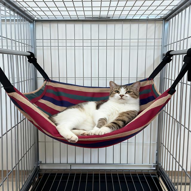 TEMU A Versatile Cat Hammock Suitable For All , Featuring A Colorful Striped Design, A Hanging Style With 4 Ropes, The Living Room, Bedroom, Balcony, Or Cat House