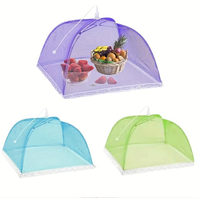 TEMU 3 قطع، أغطية طعام منبثقة، خيام طعام شبكية قابلة للطي، مضادة للذباب/الحشرات/البعوض، شبكات حماية طعام للشواء في الهواء الطلق والتخييم، قابلة للطي وسهلة التخزين