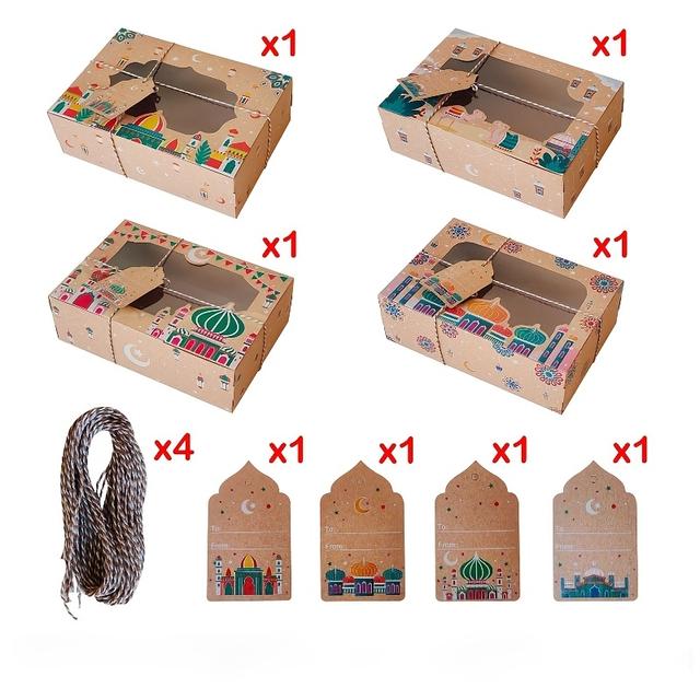 TEMU Gift For Her/him 12 Ramadan Party Gift Box With Pvc Window - Paper Box, Featuring Temple And Camel Patterns, Festival Themed Design - Easy To Assemble And Store