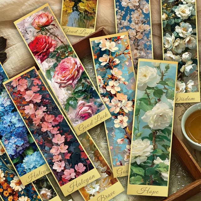 TEMU Atemberaubend! 30 Exquisite Blumen-Lesezeichen im Ölgemälde-Stil – Schöne künstlerische Lesezeichen, ideal für Buchliebhaber, Buchdekoration, Leseveranstaltungen, Partygeschenke