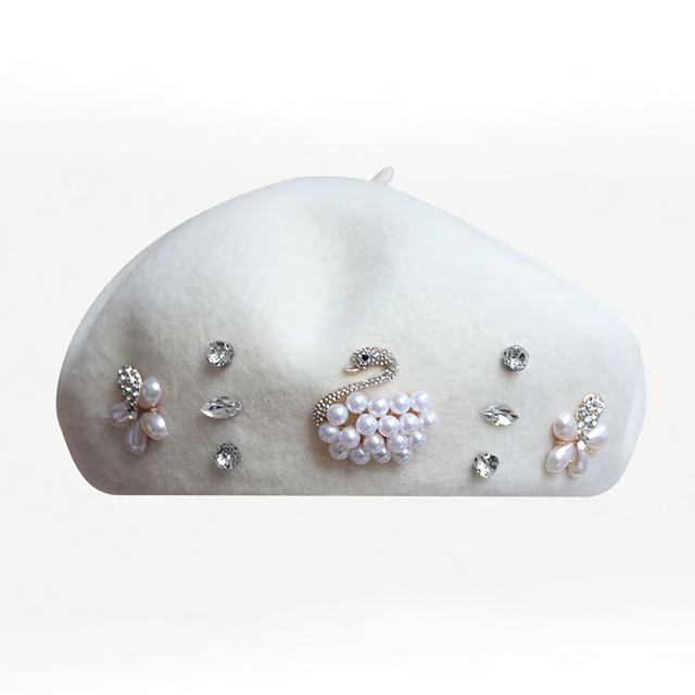 TEMU New Swan Decoration Beret Women's Fashion Outdoor Leisure Versatile Literary Temperament Painter Beret Party Temperament Outfit Painter Hat Back To , Halloween, Christmas Gift