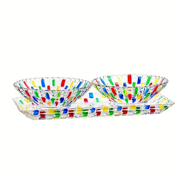 TEMU 1 Set Colorful Woven Glass Fruit Plate Thickened Glass Tray Small Bowl Home Snack Dish Dried Fruit Plate