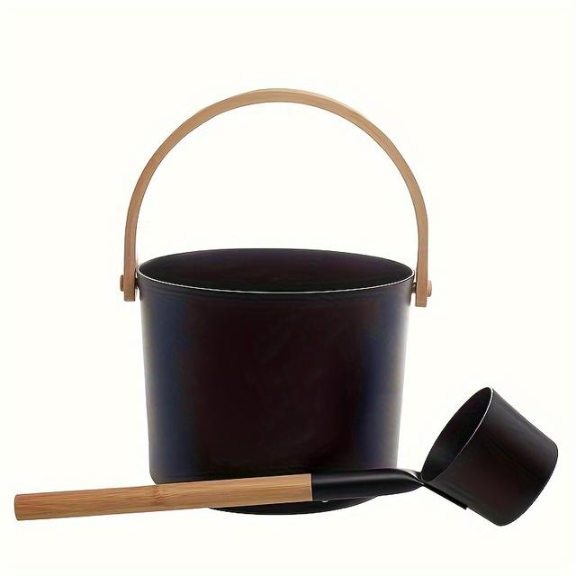 TEMU 5l Aluminum Sauna Bucket & Spoon Set - Essential Outdoor Bath Accessories