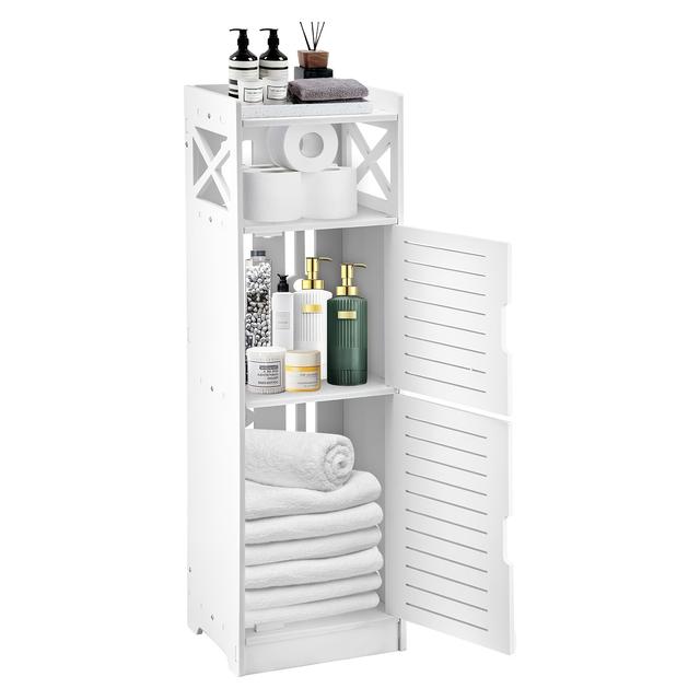 TEMU 3-Etagen Freistehendes Regal für Bad, Küche, Wohnzimmer & Büro – Stehregal mit Türen & offenen Fächern, Montage, Kompakter Vertikalschrank