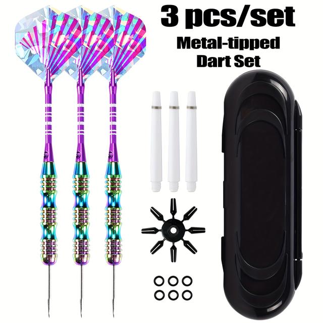 TEMU 3 Aluminum Dart Shafts Steel Tip Dart Set, 22g Professional Purple Darts Steel Tip Sets, Portable Darts, Suitable For Home, Outdoor Activities, Parties, Athletics, Entertainment