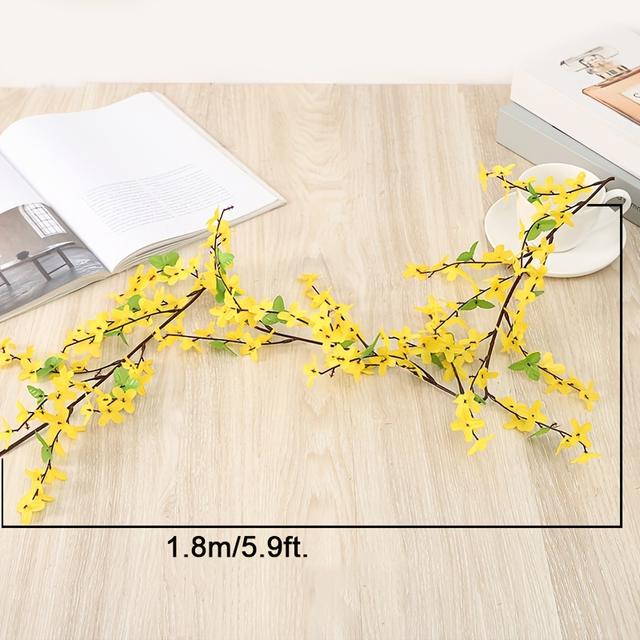 TEMU 1 sztuka Sztuczne Kwiaty Girlanda Żółte Kwiaty Sztuczny Pnącze Jaśminu Zimowego Wiszące Kwiaty do Dekoracji Ścian Domowych, Weselnych i Ogrodów