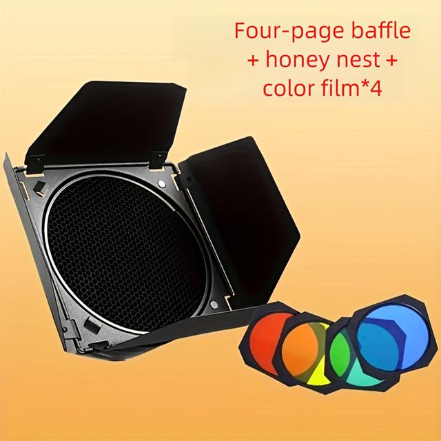 TEMU Photography Lighting Kit: Bd-04 Barn Door Diffuser, 4-color Filter And Standard Reflective Honeycomb Mesh, Scene Application: , Colorful Atmosphere, Portrait Still Life Shooting