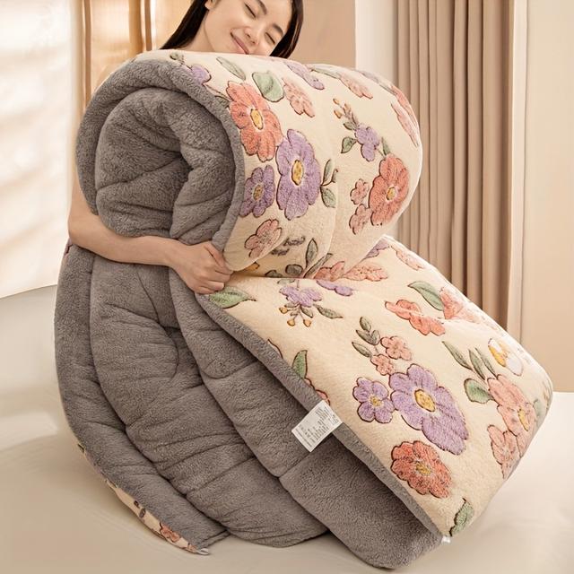 TEMU Luxury Milk- Winter Weight Comforter Suitable For & Weather - Quilted Floral Bedspread, Machine Washable Warm Bed