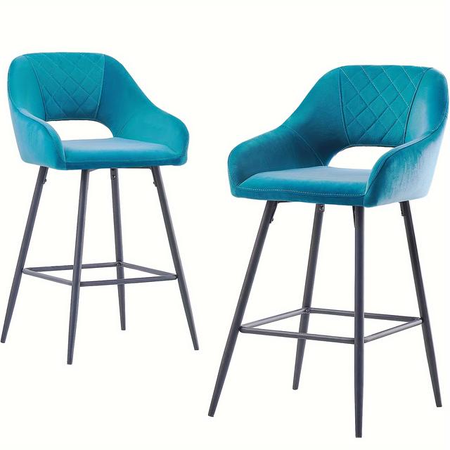 TEMU Bar Stools Set Of 2 Dark Padded Bar Chairs With Footrest Armrest Kitchen High Stools Black Metal Legs For , Counter, Kitchen And Home