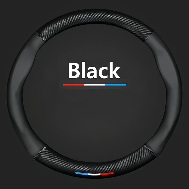 TEMU Universal Matte Carbon Fiber Pu Leather Steering Wheel Cover With - Sporty Design, Use, Enhanced Driving , Interior Accessory, Glossy Grip Handle