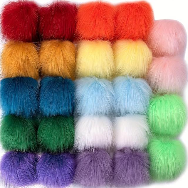 TEMU A Set Of 24 Artificial Plush Pom-poms In 12 Different Colors, With 2 Color. Fluffy Diy Craft Items Come With Elastic Loops, Suitable For Hats, Scarves, Gloves, And Bags.