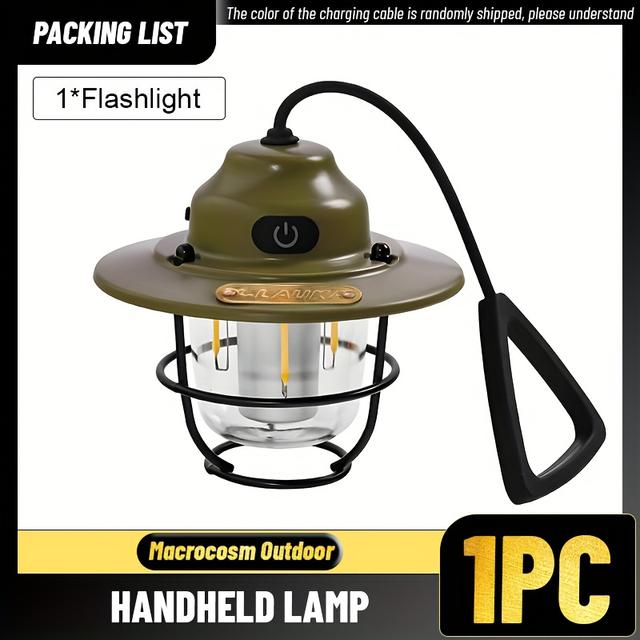 TEMU 1pc Portable Led Handheld Lamp, Usb Rechargeable Hanging Atmosphere Light, Bright Multifunctional Emergency Flashlight, For Fishing, Night Lighting