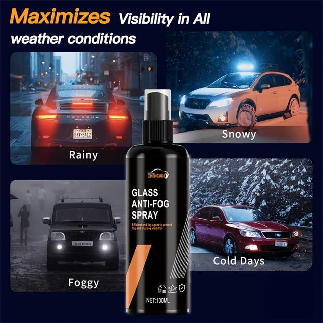 TEMU 100ml Glass Spray, Suitable For Car Windshield And Rearview Mirror Fogging Prevention, High- , Prevents Fogging, Enhances Visibility, Safe Use On All Mirrors