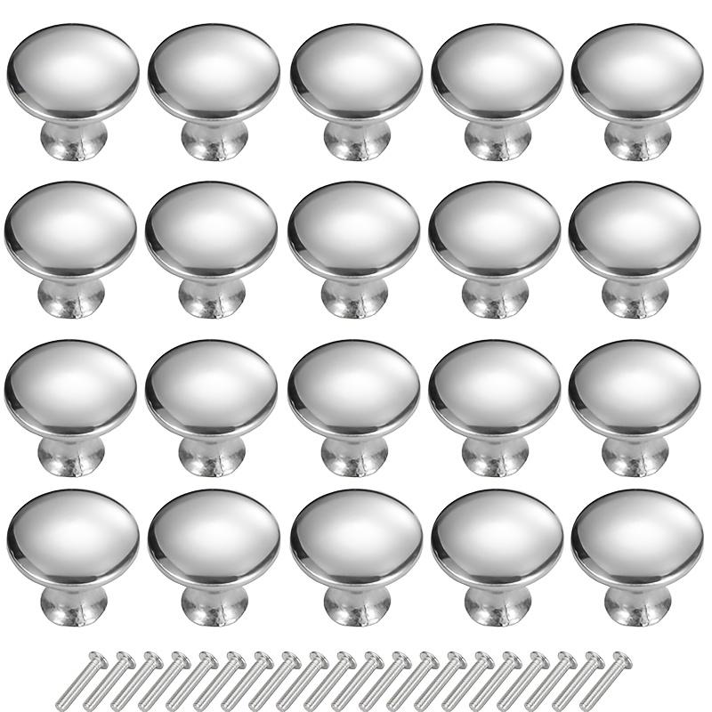 TEMU 20pcs Brushed Stainless Steel Cabinet Knobs - Modern Round Drawer Pulls For Kitchen, Bedroom & Bathroom Furniture