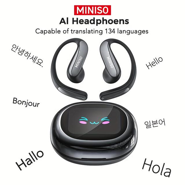 TEMU Miniso Ms203 Ai Open-ear In-ear Headset: 135 Languages Real-time Translation, 22 Hours Long , + , Suitable For Music, Games, Fitness And Multi-scene