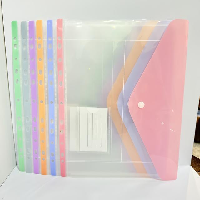 TEMU 6 قطع أظرف بلاستيكية قابلة للتوسيع 11 ثقوب مع زر إغلاق وملصقات شفافة للوصلات الوثائق للمدرسة والمكتب والمنزل والأعمال (فتحة جانبية)