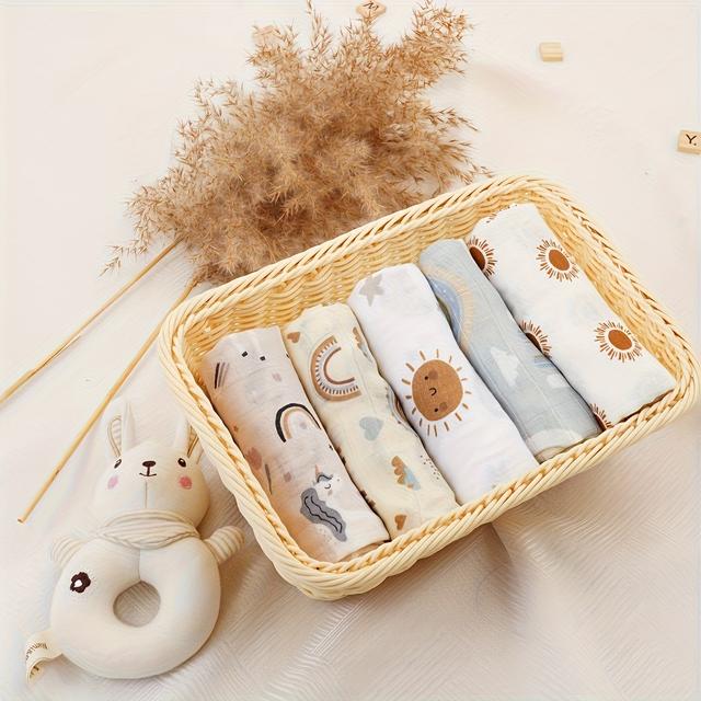 TEMU 5pcs 60*60cm Super Soft Muslin Toddler Bib Burp Cloths Muslin Cloths Square Handkerchief Washcloths For Boys Girls, Gifts,bath Towel For