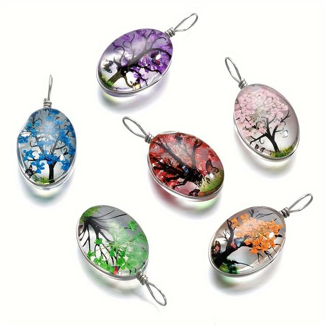 TEMU 5pcs Glass Pendant Beads, 13x27mm, Oval Shape, Perfect For Making, Handmade Necklace And Bracelet Accessories