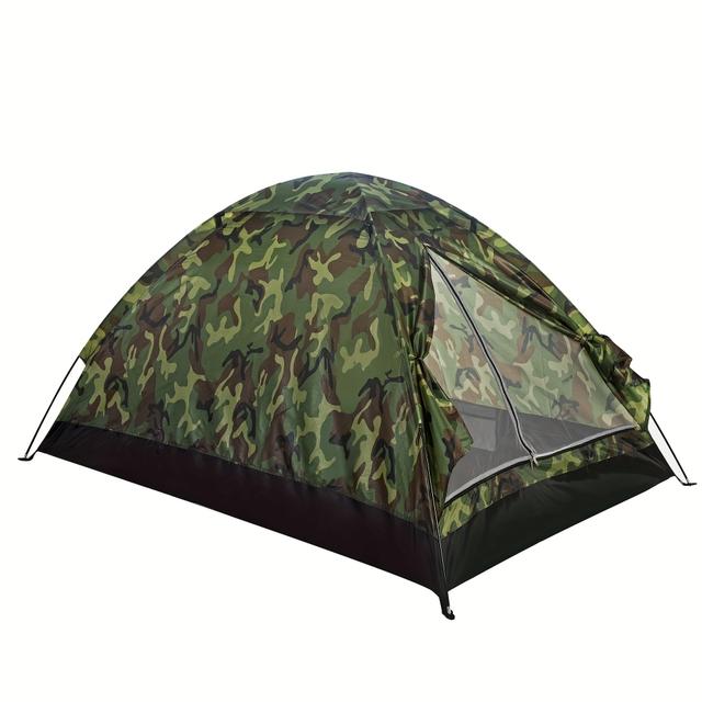 TEMU 2-person Army Green Camouflage Camping Tent - Lightweight, Durable Polyester With Zippered Closure, Triangular Design, Fiberglass Poles, Perfect For Spring, Summer, And Fall , Accessories