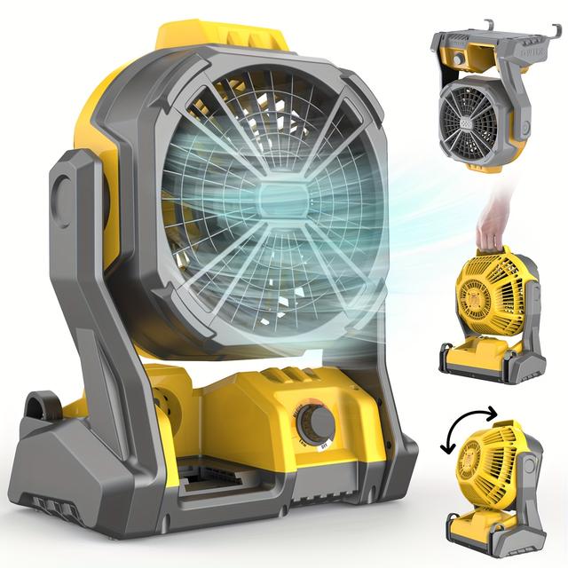 TEMU Battery Operated Electric Camping Fan, For 20v , Cordless Cooling Fan With Led Lights, Variable Speed, Hook For Hanging, For (battery Not Included)