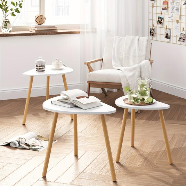 TEMU Kealive Side Table Set Of 3, Modern Coffee Tables, Minimalist Wooden End Tables For Living Room, Bedroom, Office, White